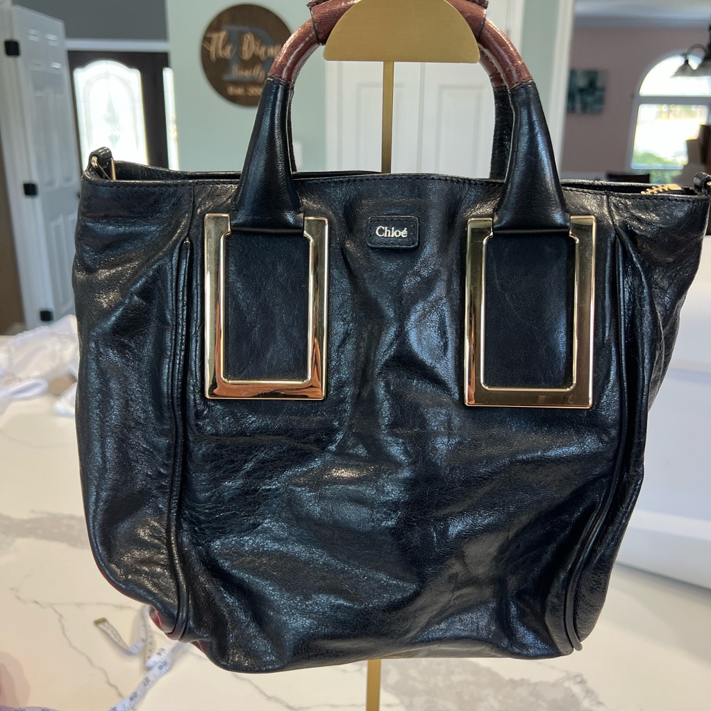 Chlo Sally Black Glazed Leather Tote W/ Auth Card Rare
